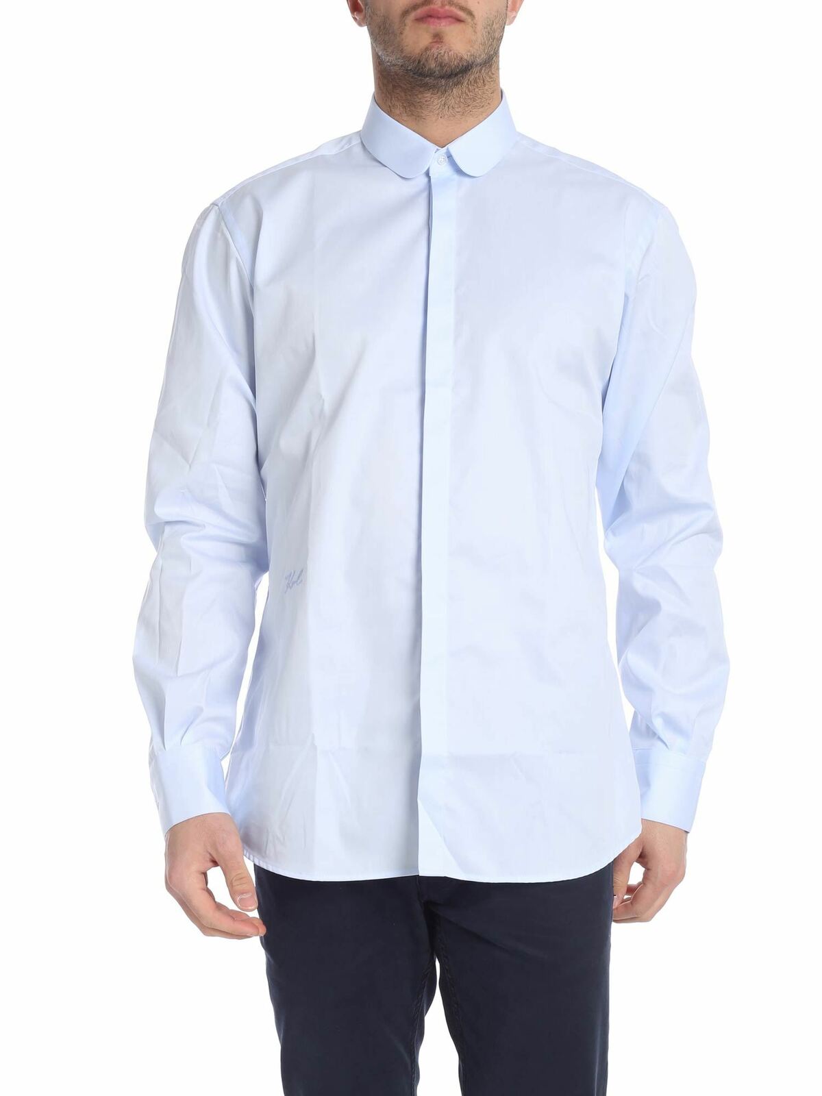 Karl Lagerfeld Shirt With Rounded Collar In Light Blue
