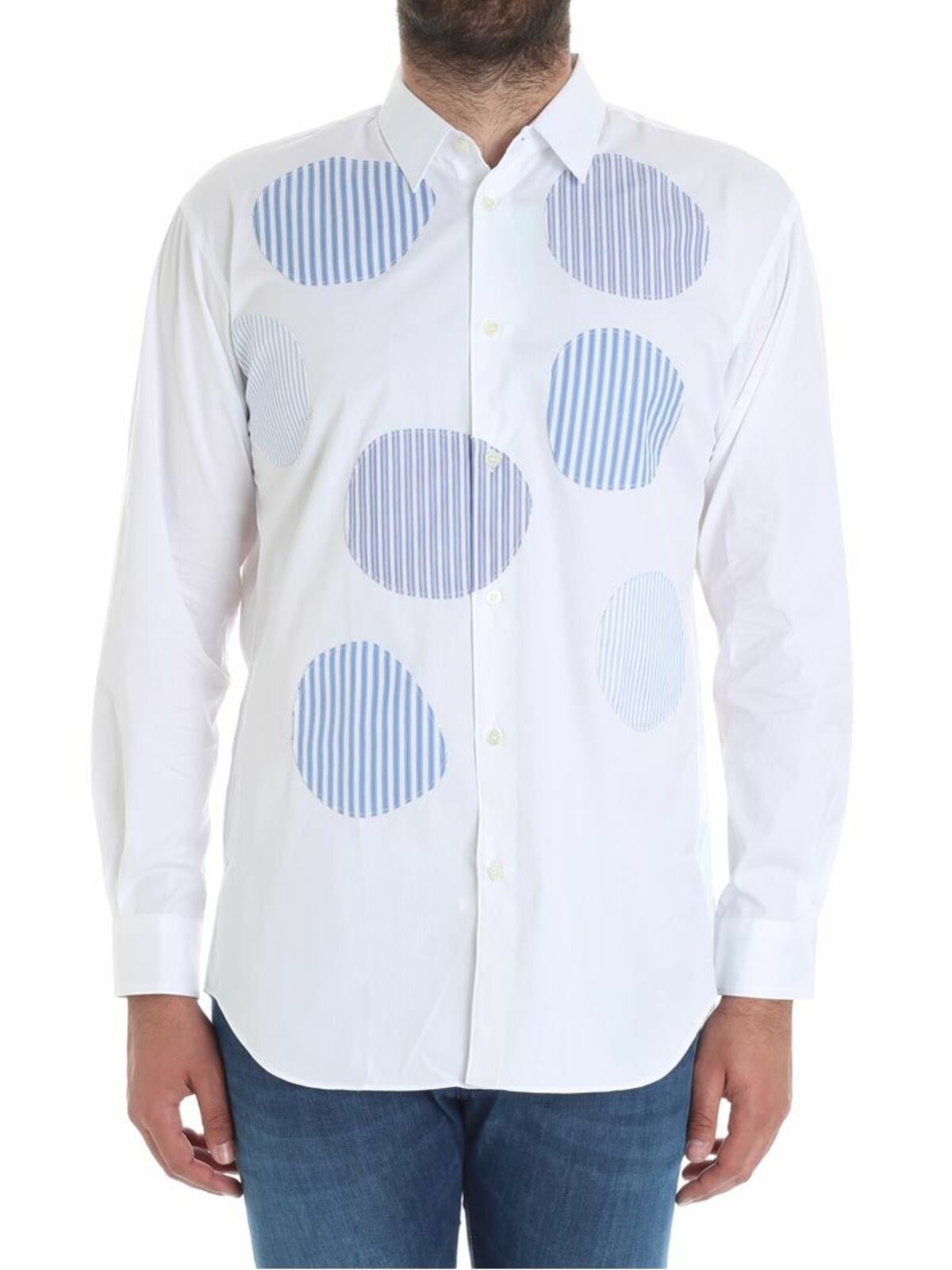 Comme Des Garçons Shirt White Shirt With Striped Patches In Blanco