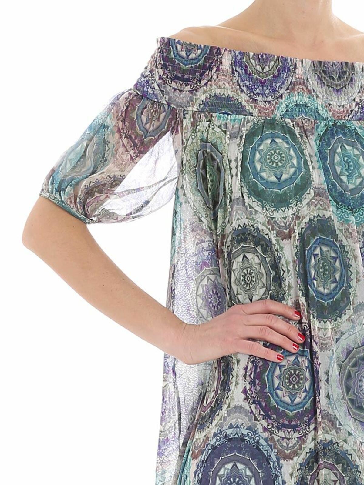 Shop Fuzzi Off Shoulder Dress In Multicolor