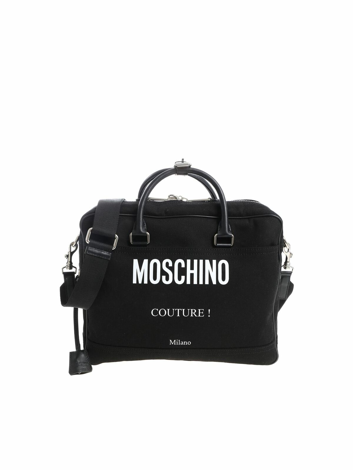 Moschino Black Fabric Handbag With Padlock In Negro