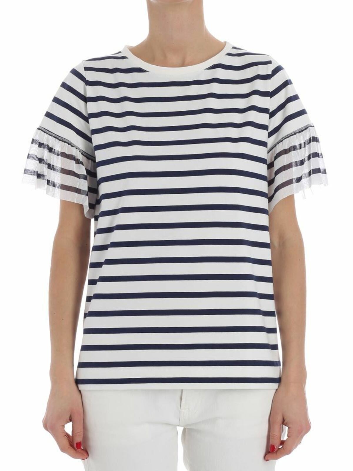 Fuzzi White And Blue Striped T-shirt