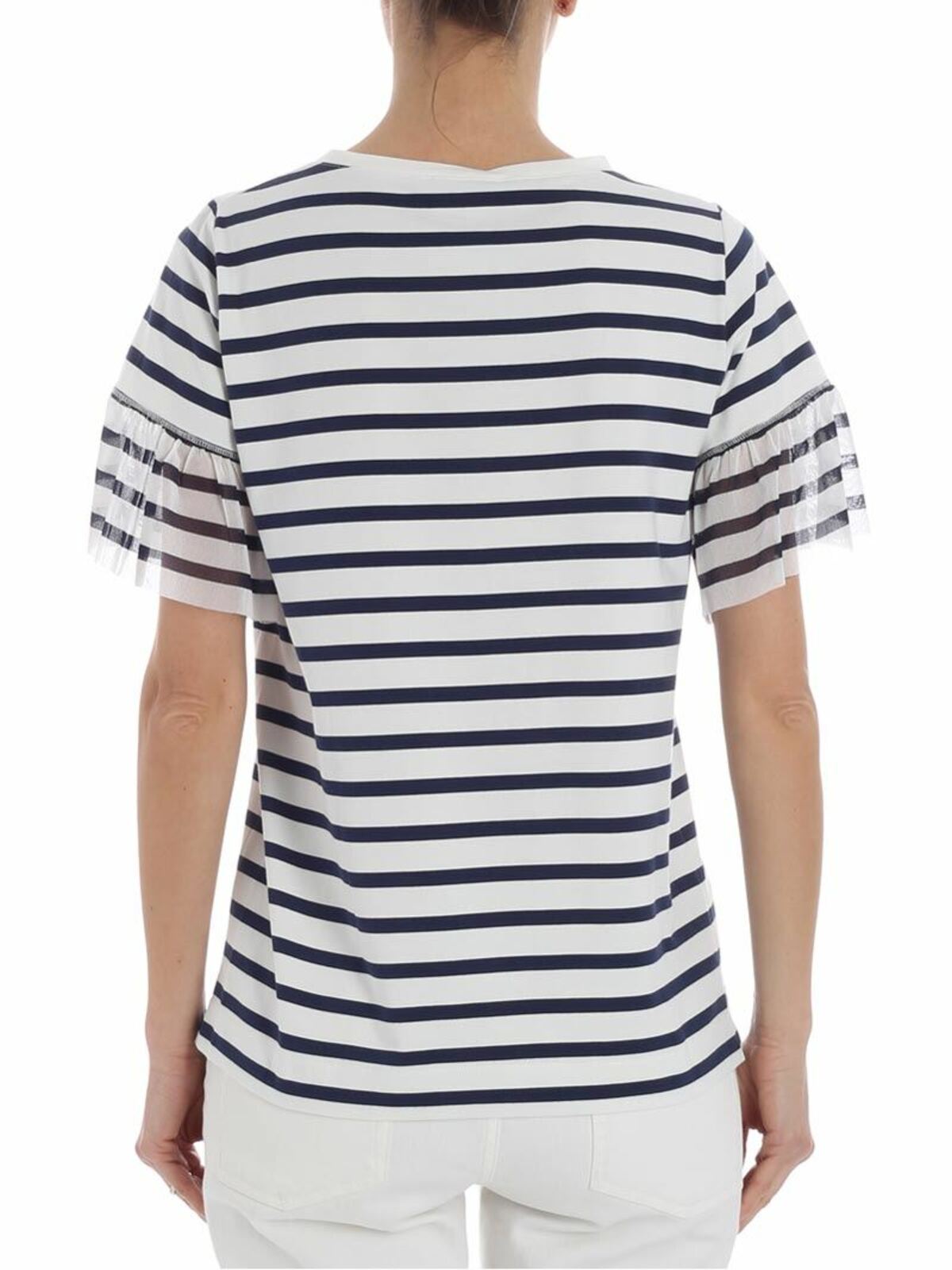 Shop Fuzzi White And Blue Striped T-shirt