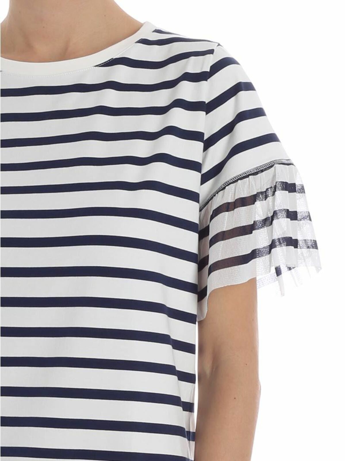 Shop Fuzzi White And Blue Striped T-shirt