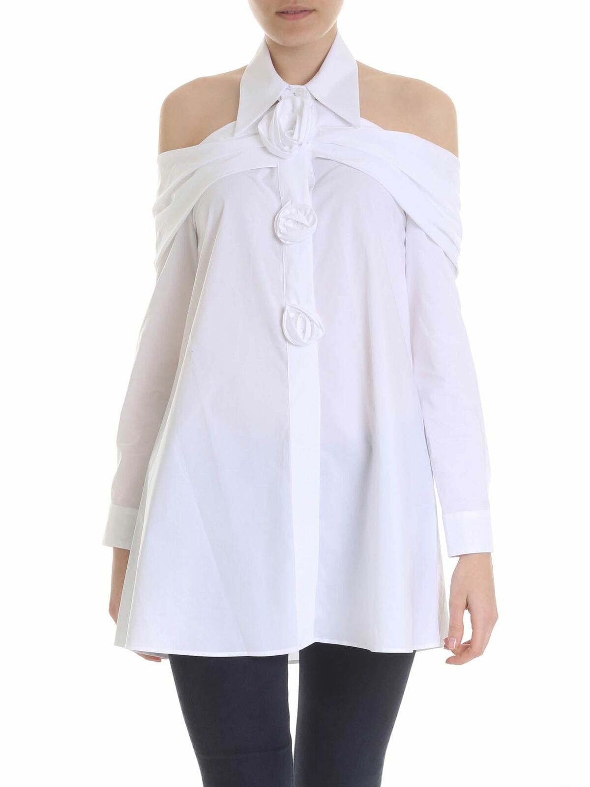 Vivetta Savigliano White Shirt With Rose Detail In Blanco