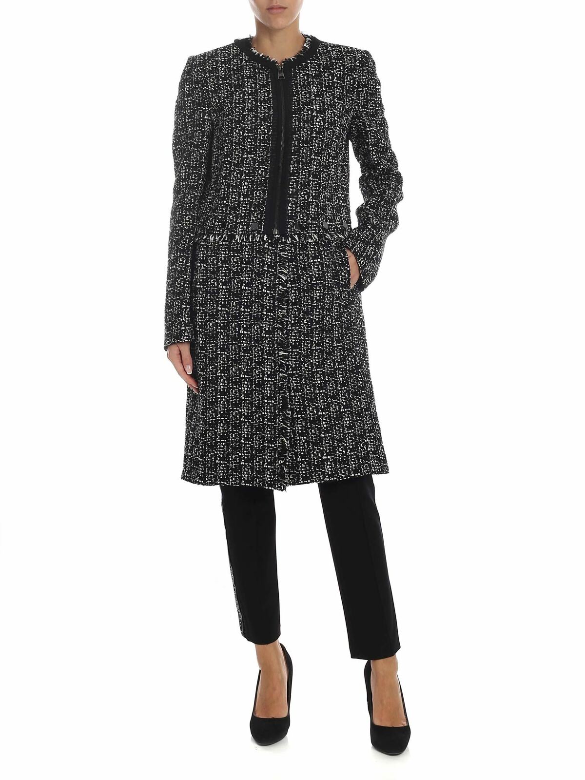 Karl Lagerfeld Overcoat In Textured Knitted Fabric In Negro
