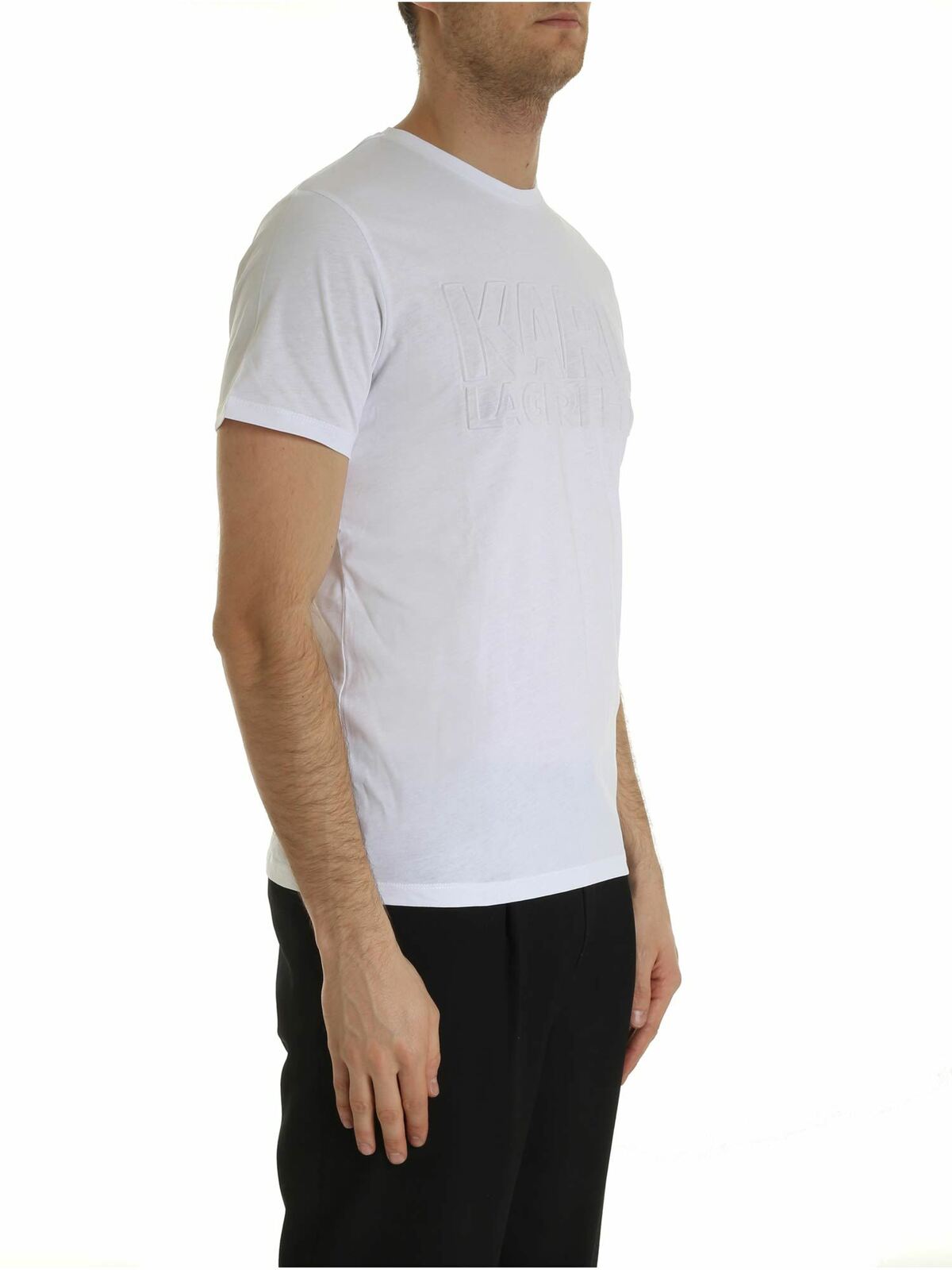 Shop Karl Lagerfeld Embossed Logo T-shirt In White