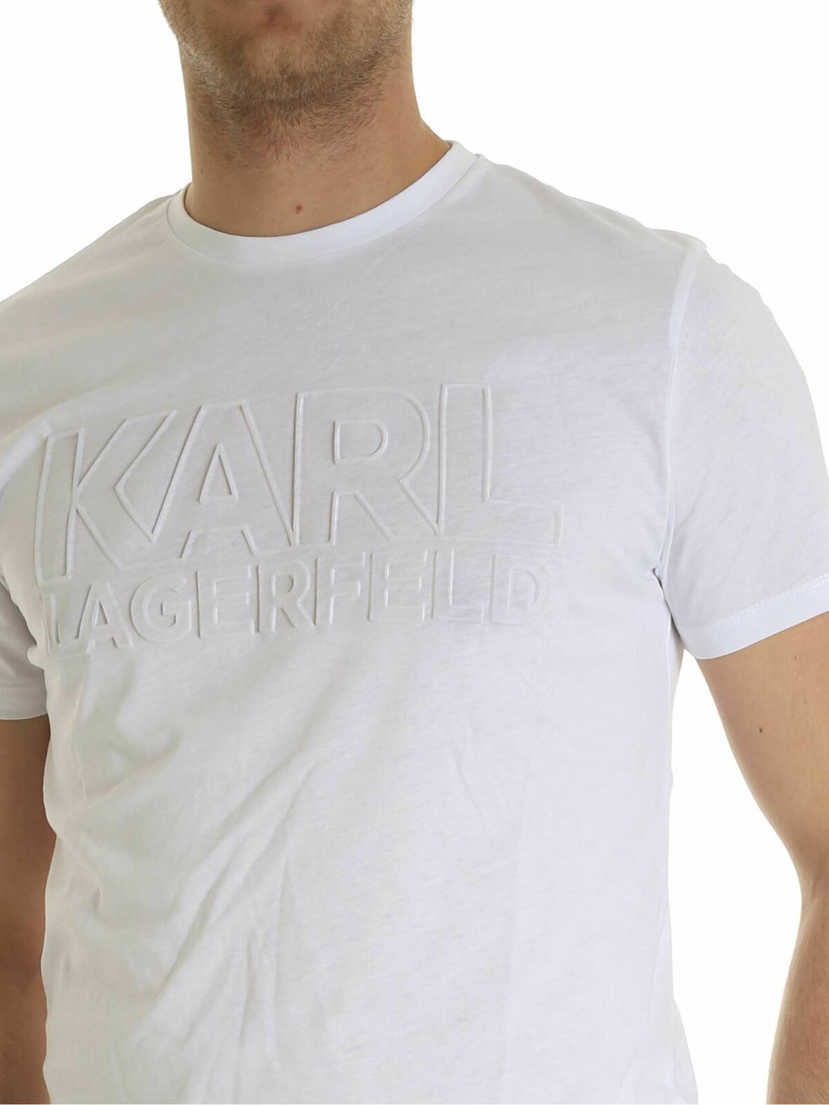 Shop Karl Lagerfeld Embossed Logo T-shirt In White