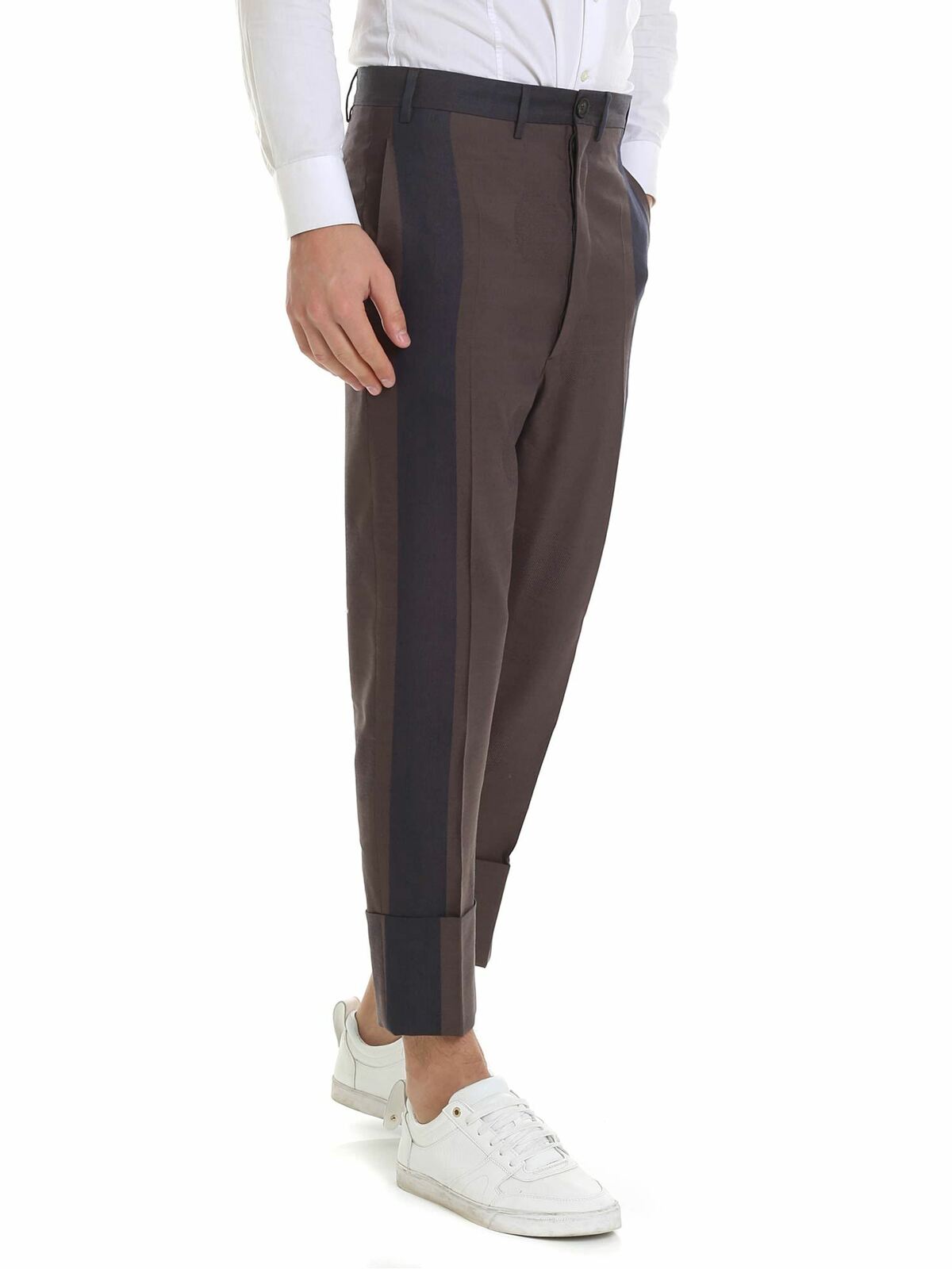 Shop Vivienne Westwood Linen Blend Trousers In Brown And Blue In Marrón
