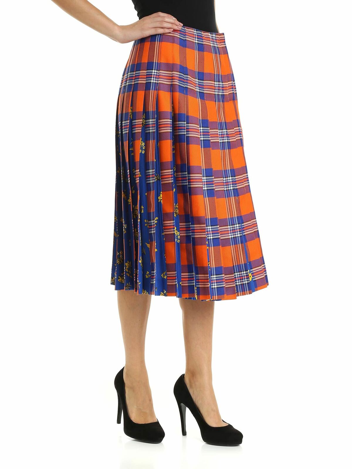 Shop Vivetta Kilt Skirt In Orange And Electric Blue In Naranja