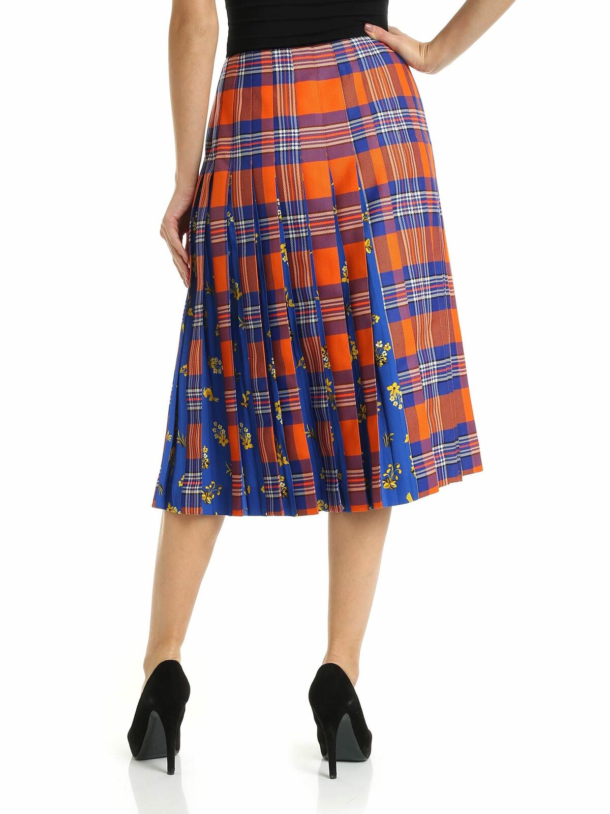 Shop Vivetta Kilt Skirt In Orange And Electric Blue In Naranja
