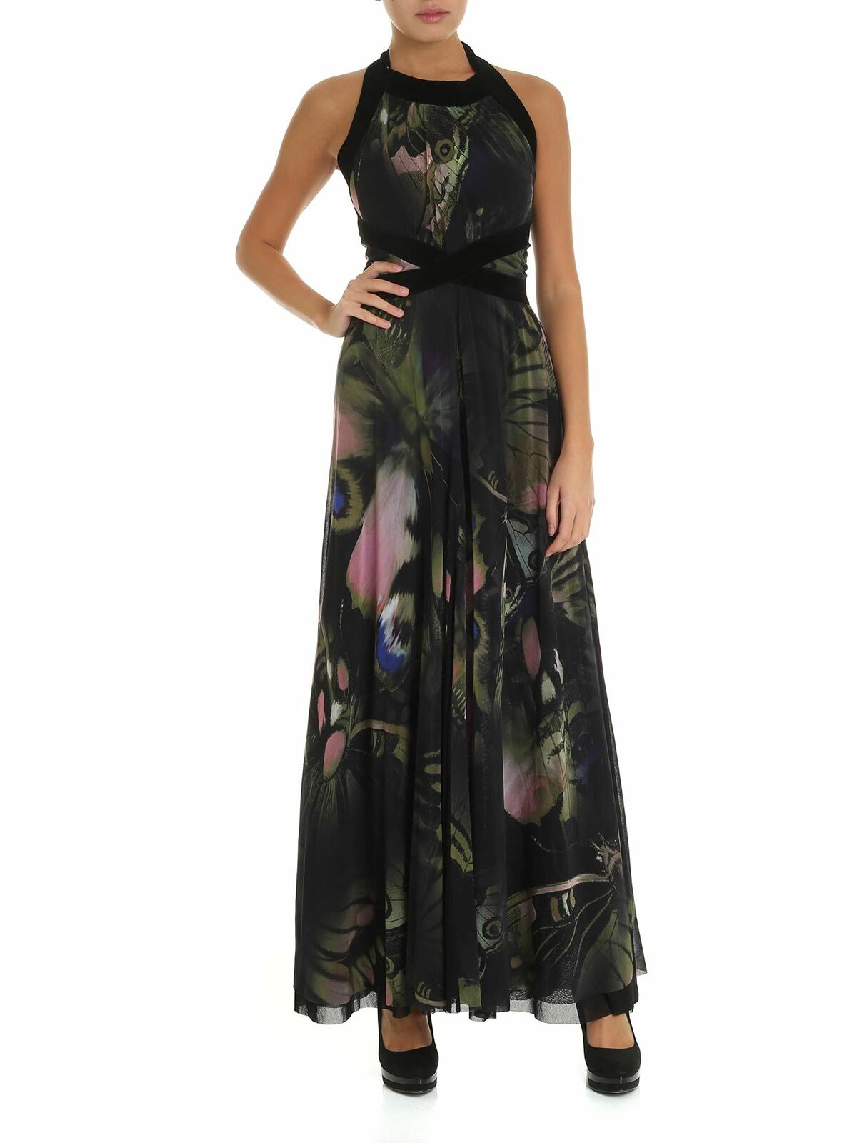 Fuzzi Butterfly Printed Tulle Dress In Negro