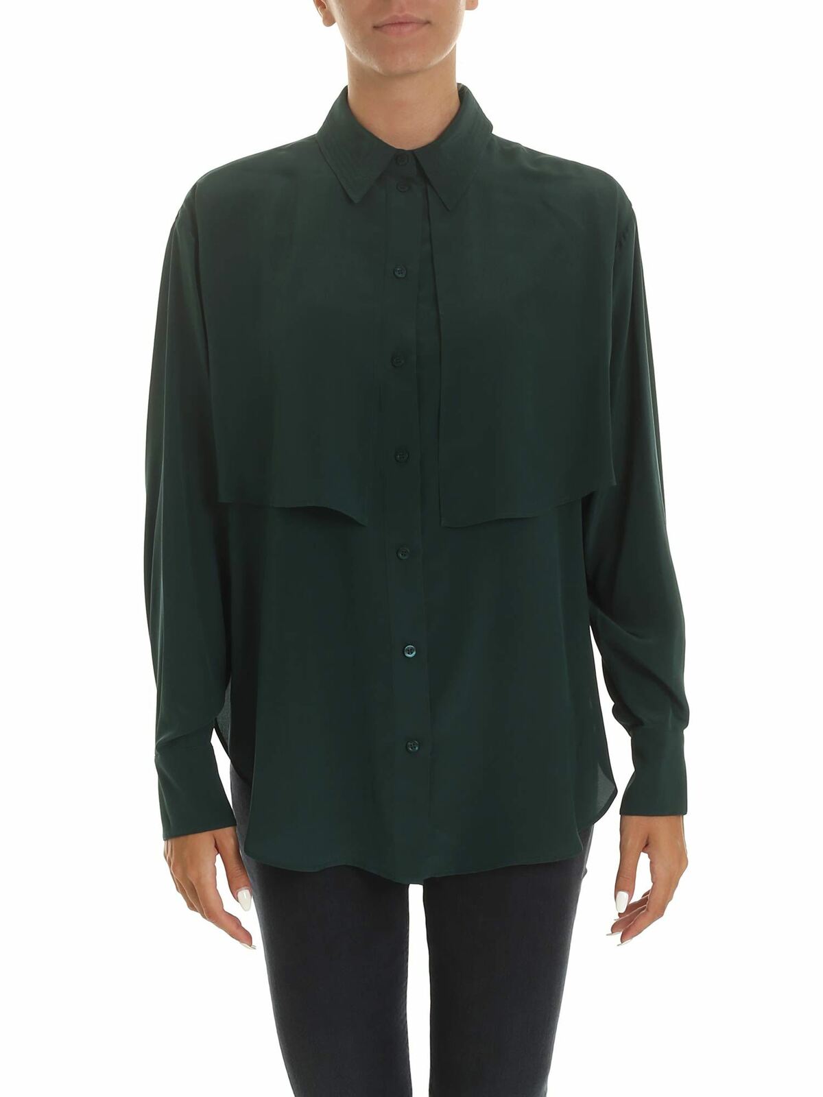 See By Chloé Shirt In Dark Green With Panels In Verde