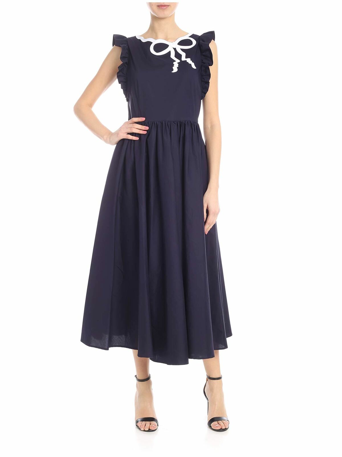 Vivetta Sona Dress In Blue With White Bow Embroidery In Azul