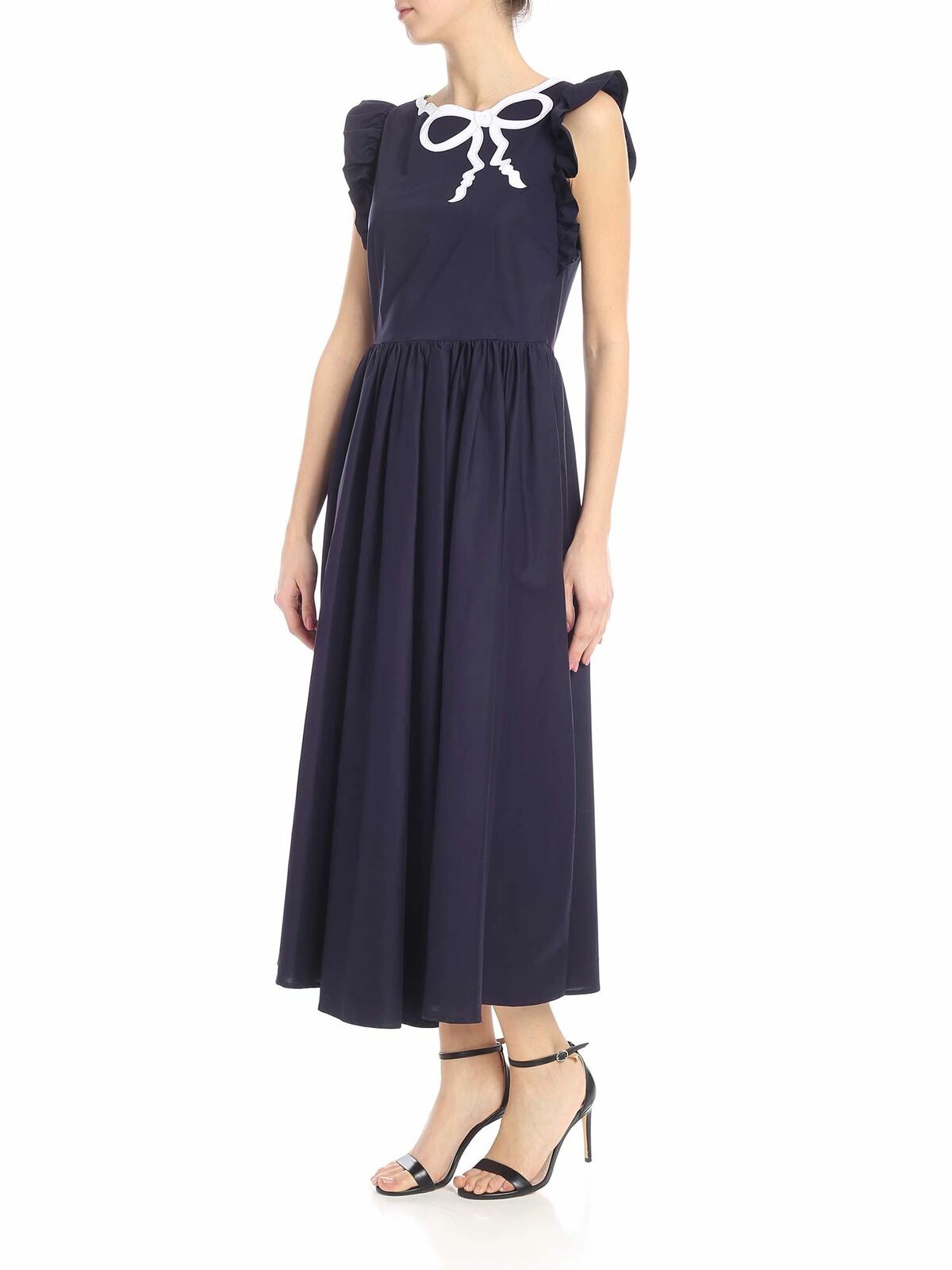 Shop Vivetta Sona Dress In Blue With White Bow Embroidery In Azul