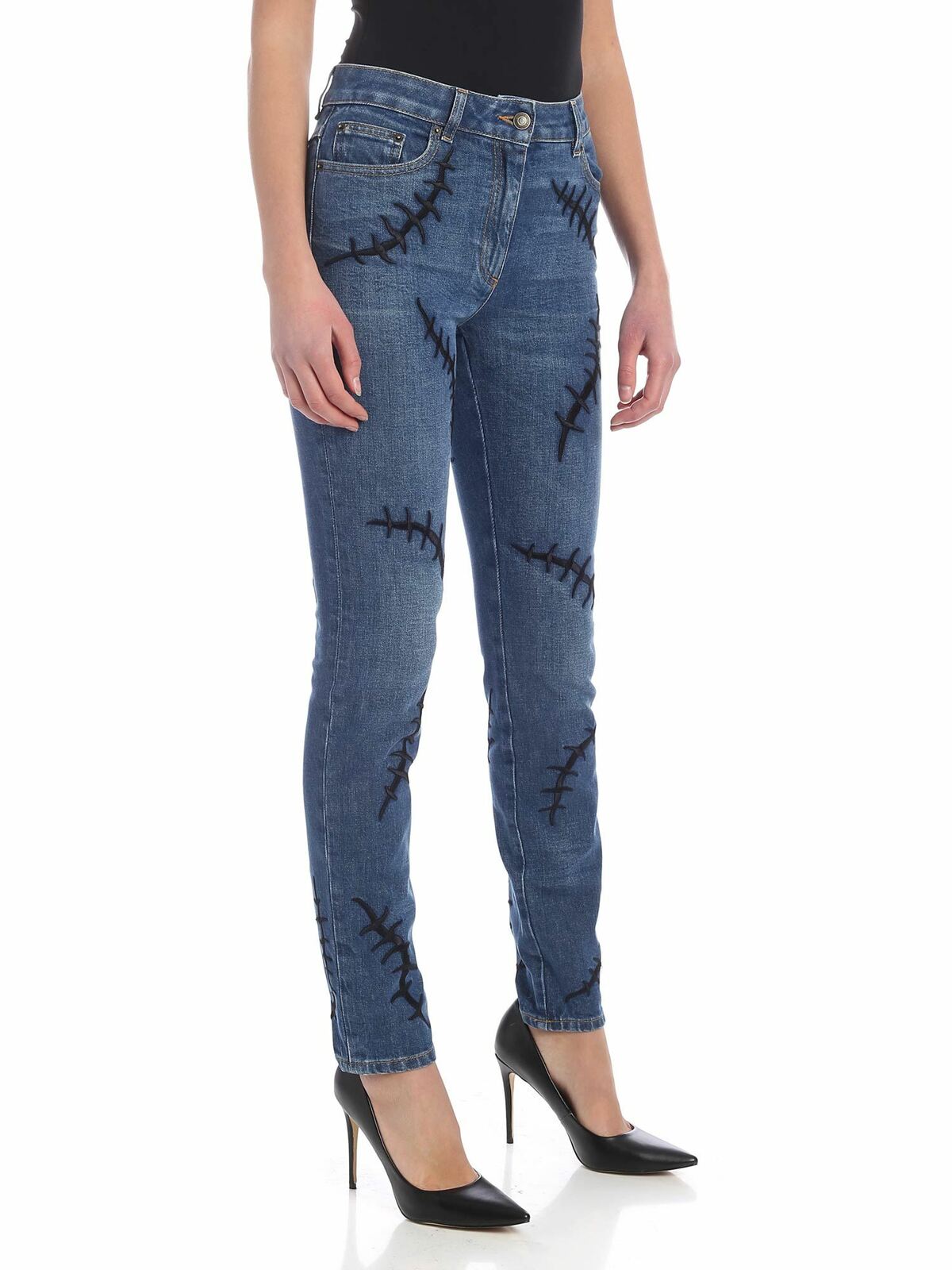 Shop Moschino Scars Jeans In Blue In Azul