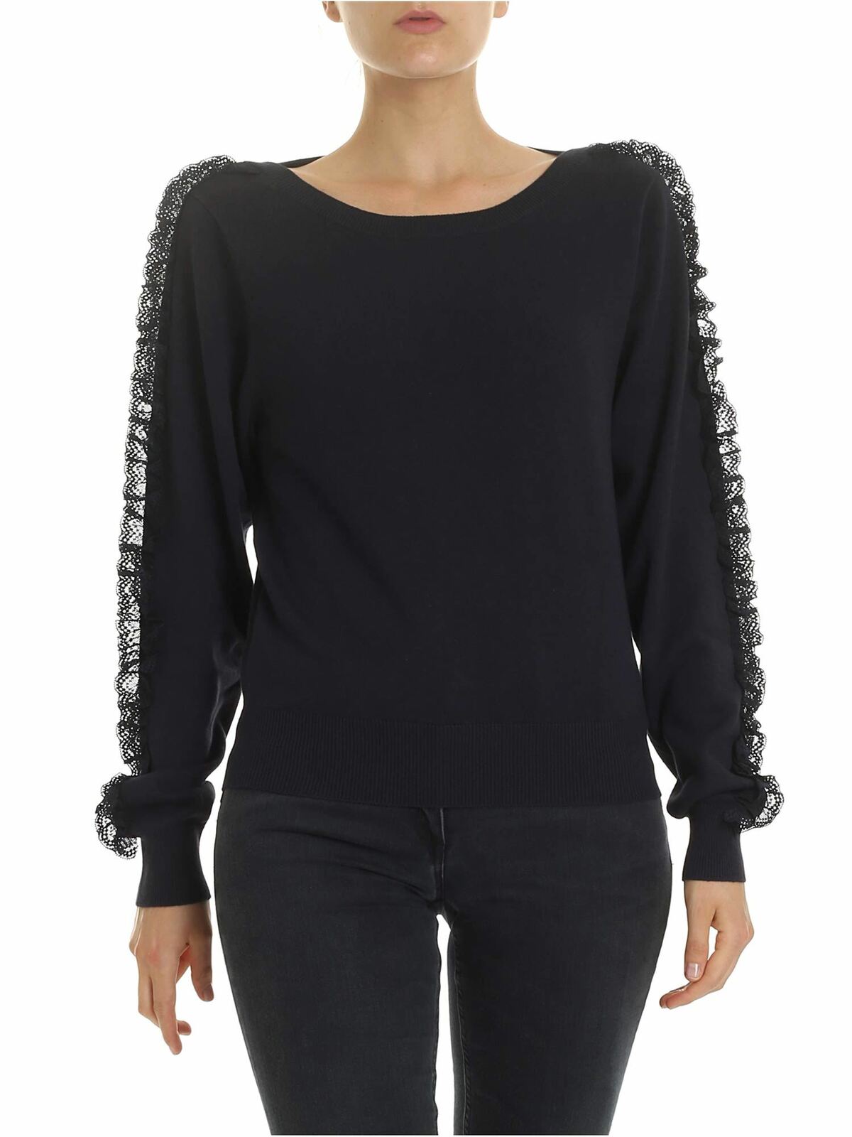 See By Chloé Ink Navy Pullover With Lace Details In Azul