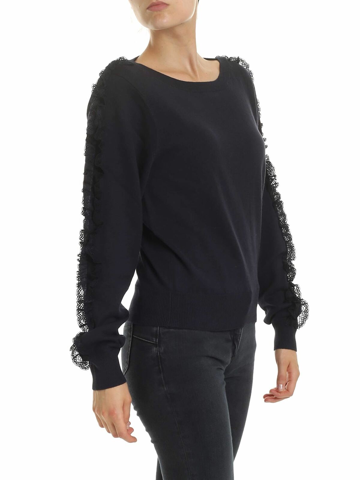 Shop See By Chloé Ink Navy Pullover With Lace Details In Azul