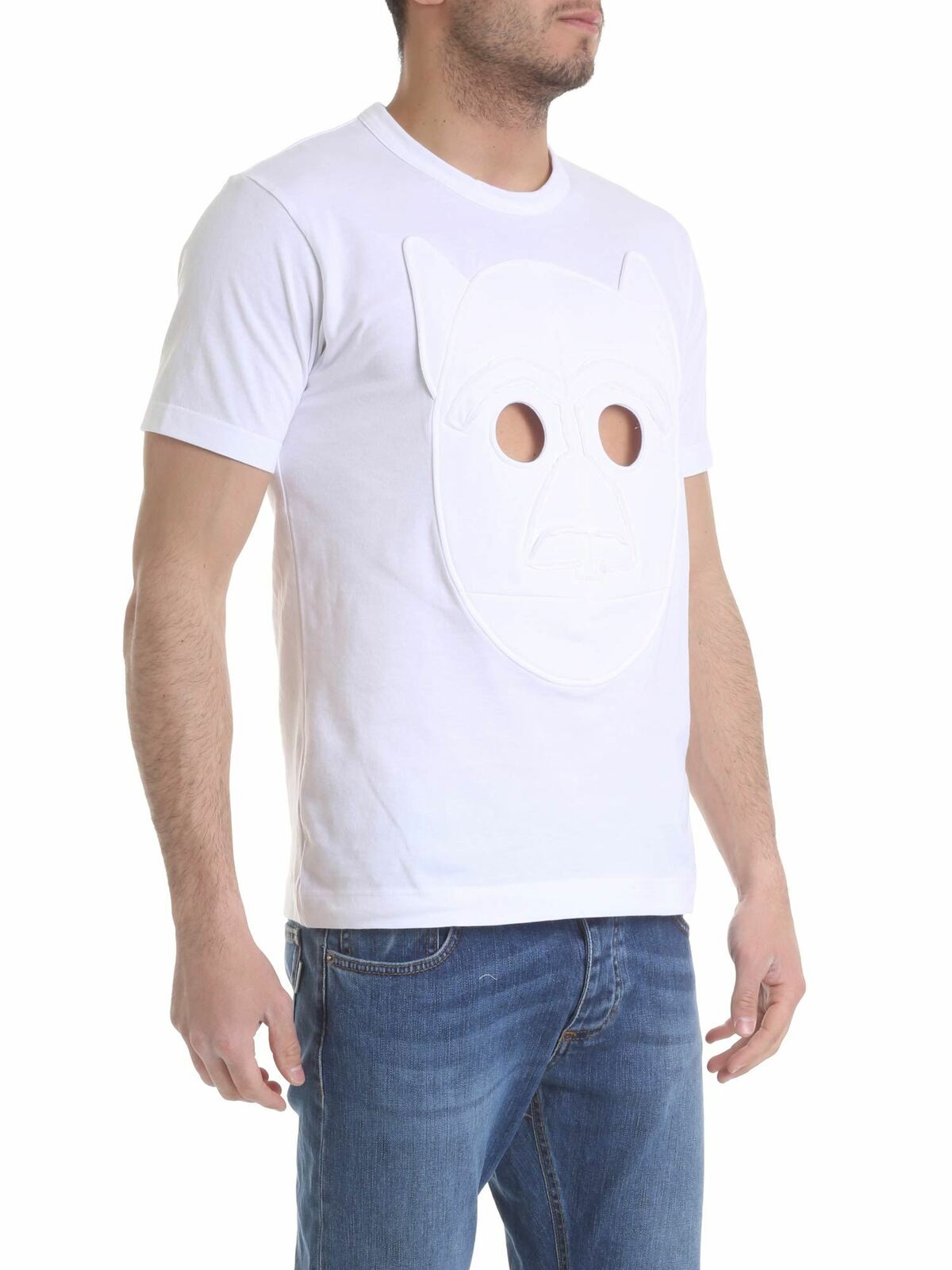 Shop Comme Des Garçons Shirt Mask T-shirt In Pure White Cotton In Blanco