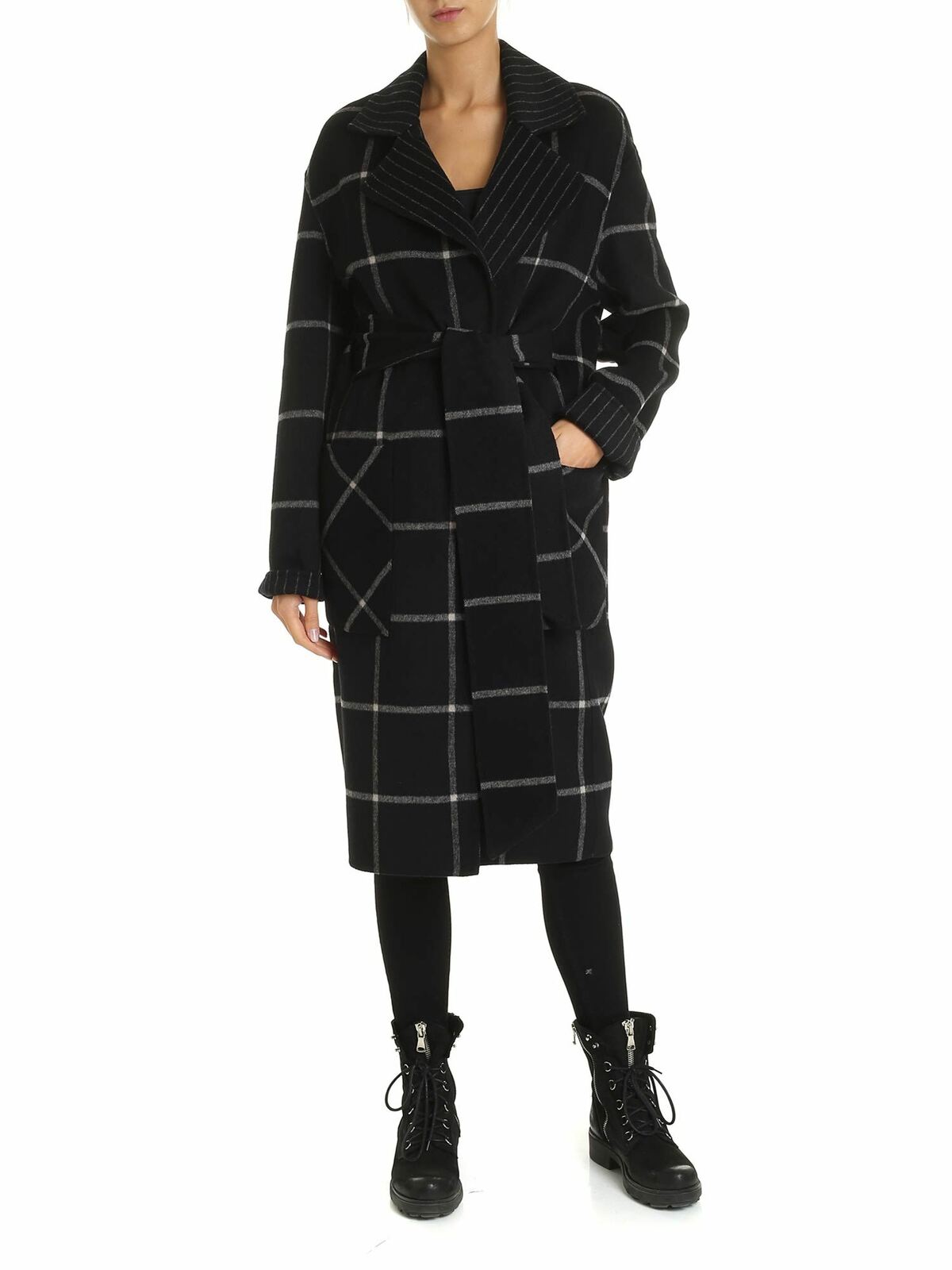 Karl Lagerfeld Double Face Coat In Black And Gray In Negro