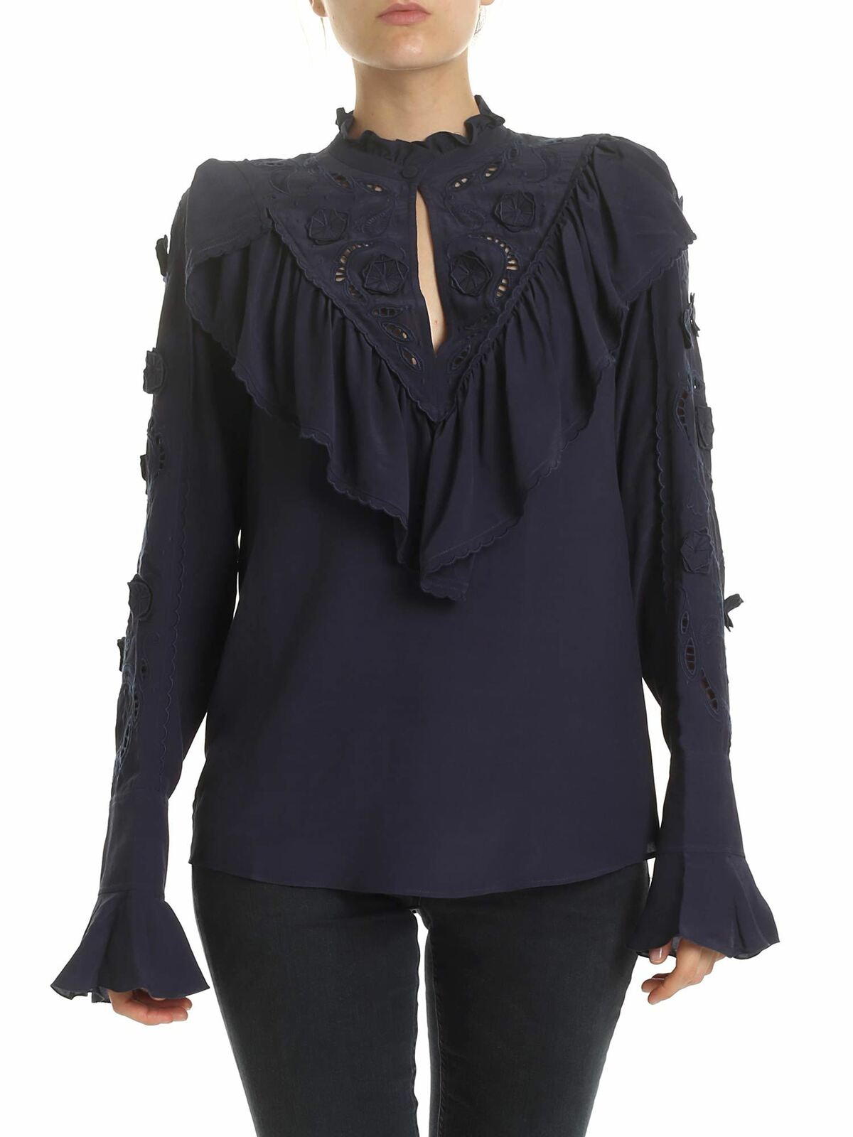 See By Chloé Ink Navy Blouse With Embroidery In Azul