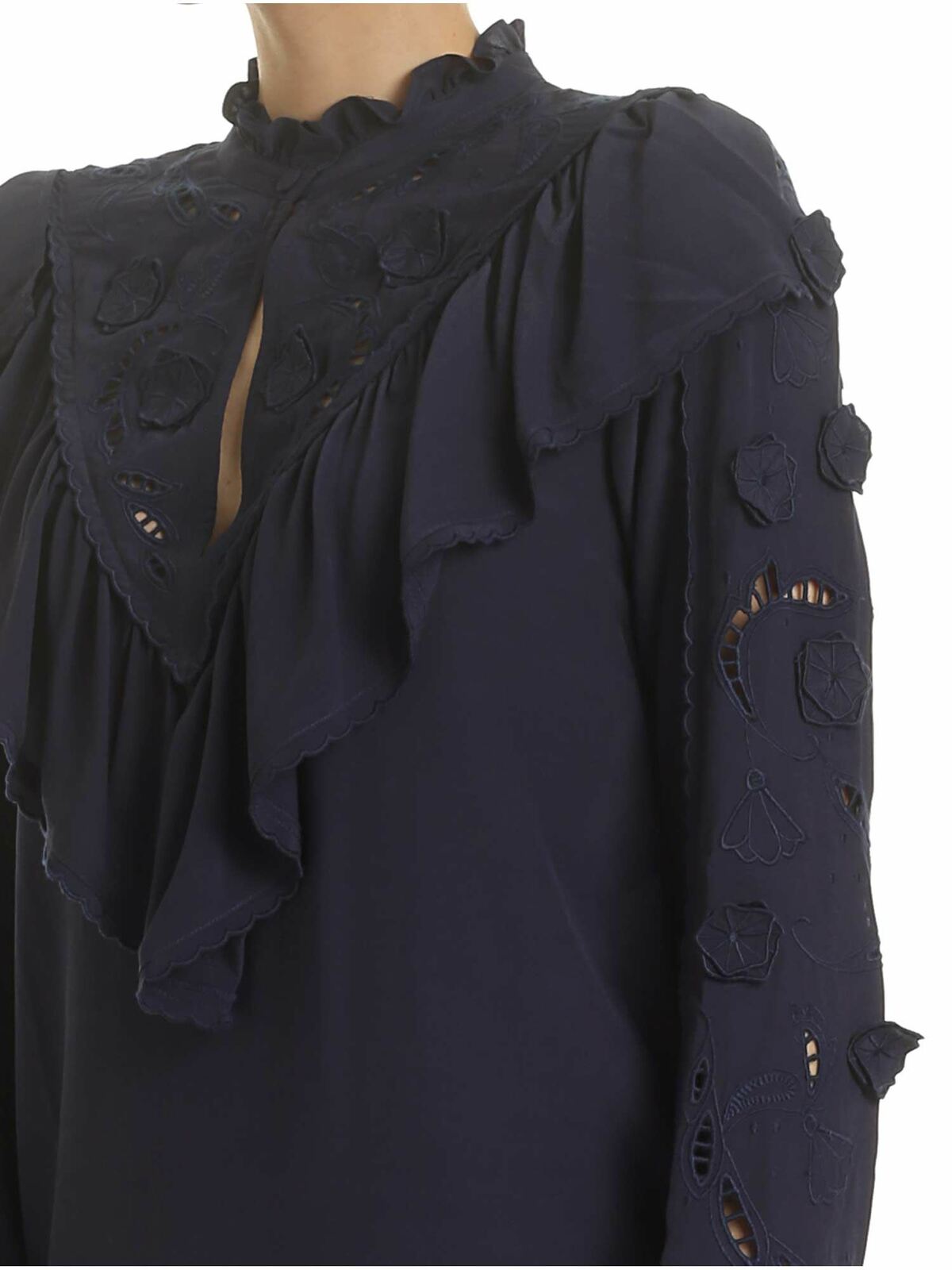 Shop See By Chloé Ink Navy Blouse With Embroidery In Azul