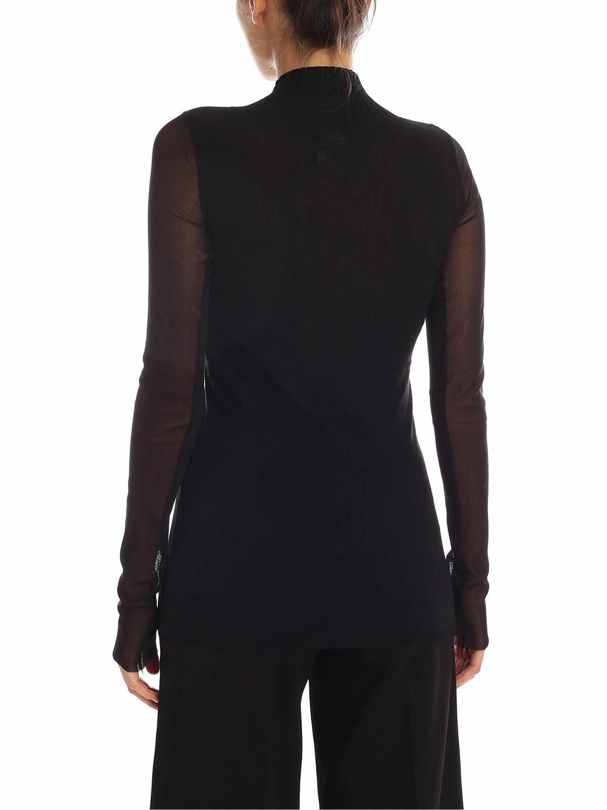 Shop Fuzzi Black Tulle T-shirt With Knitted Neckline