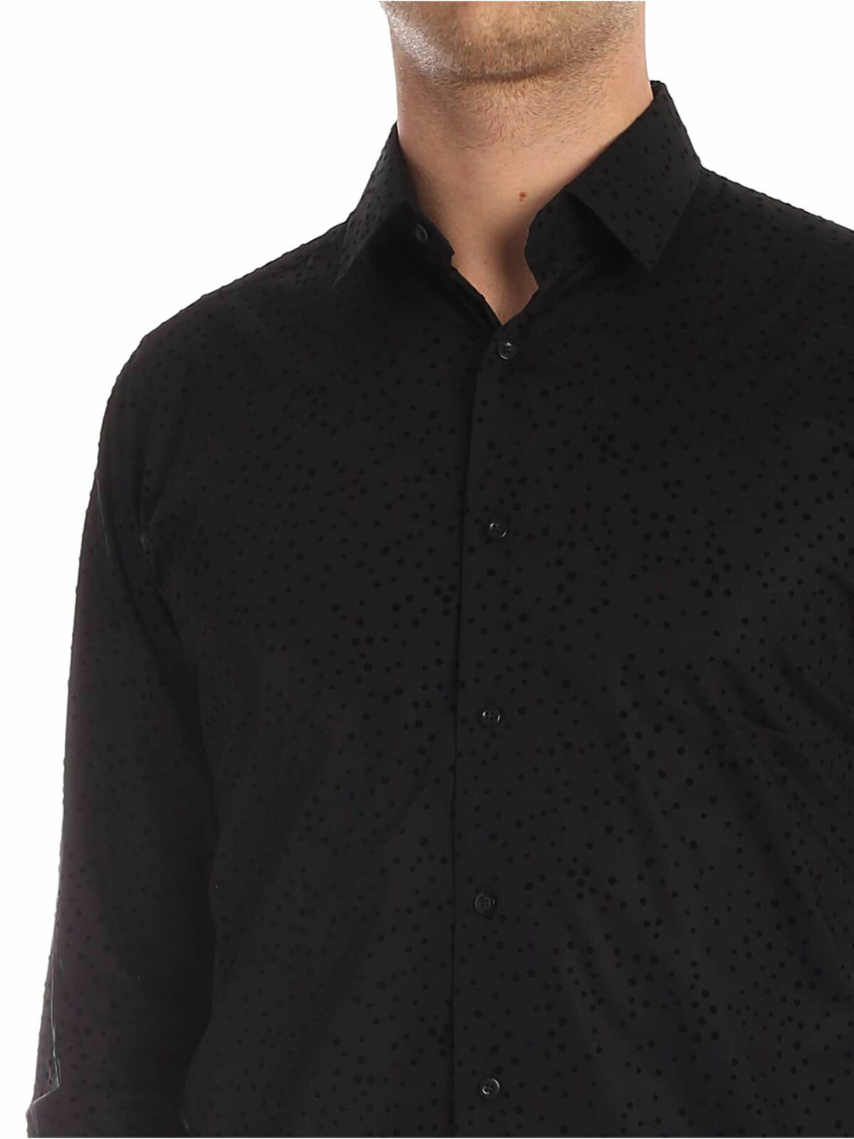 Shop Karl Lagerfeld Flock Polka Dot Shirt In Black