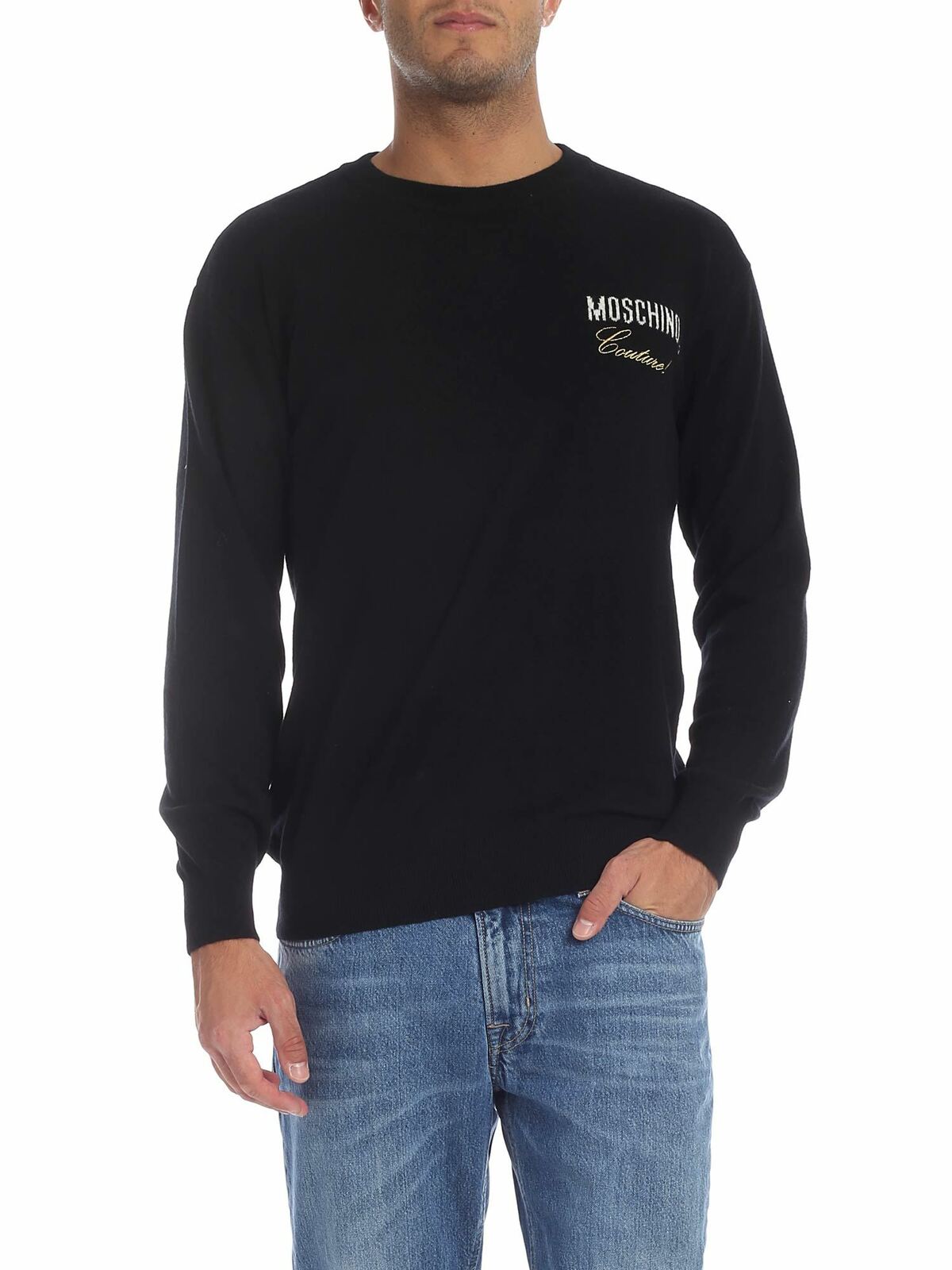 Moschino Virgin Wool And Cashmere Pullover In Black In Negro