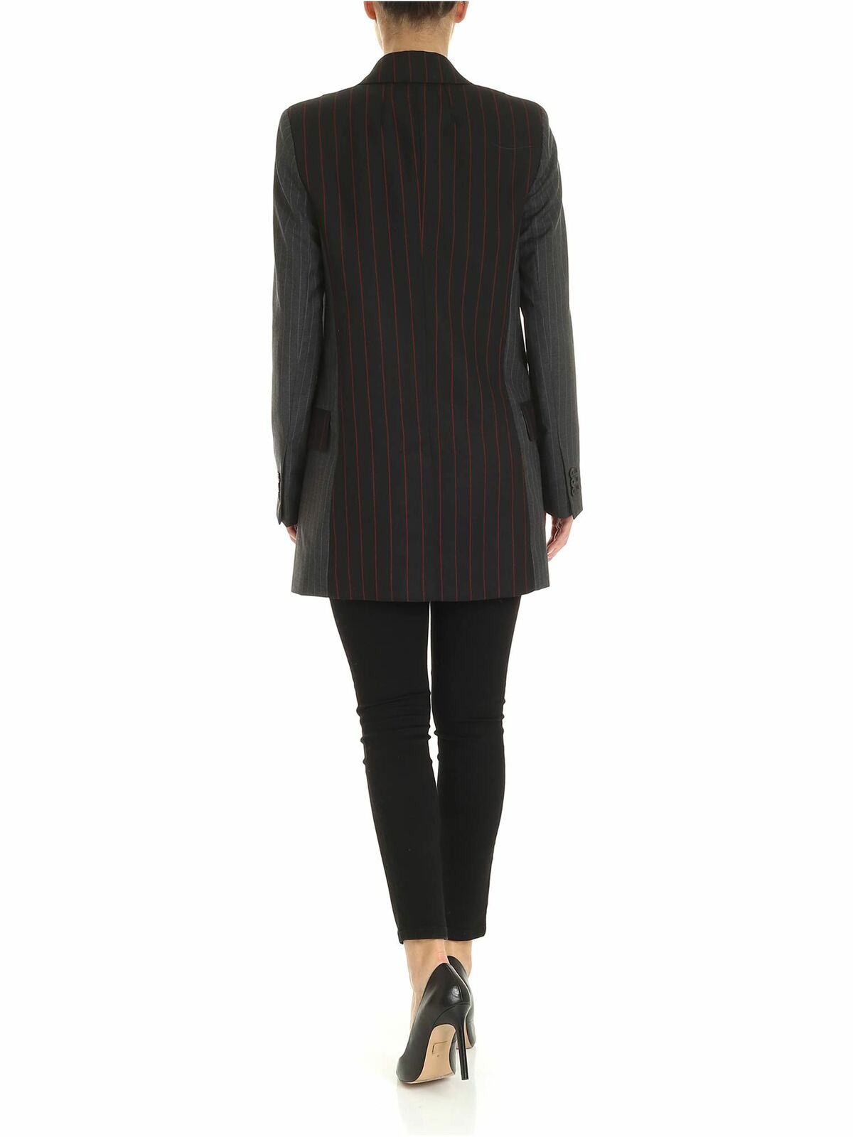 Shop Mcq By Alexander Mcqueen Striped Blazer In Grey And Black In Gris