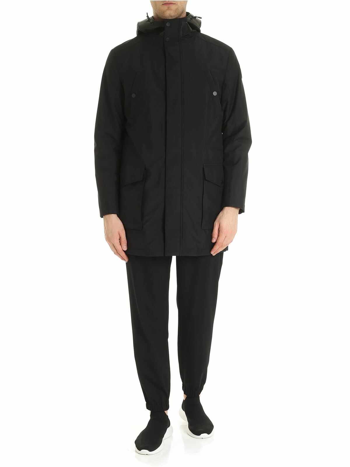 Karl Lagerfeld Leather Inserts Coat In Black In Negro