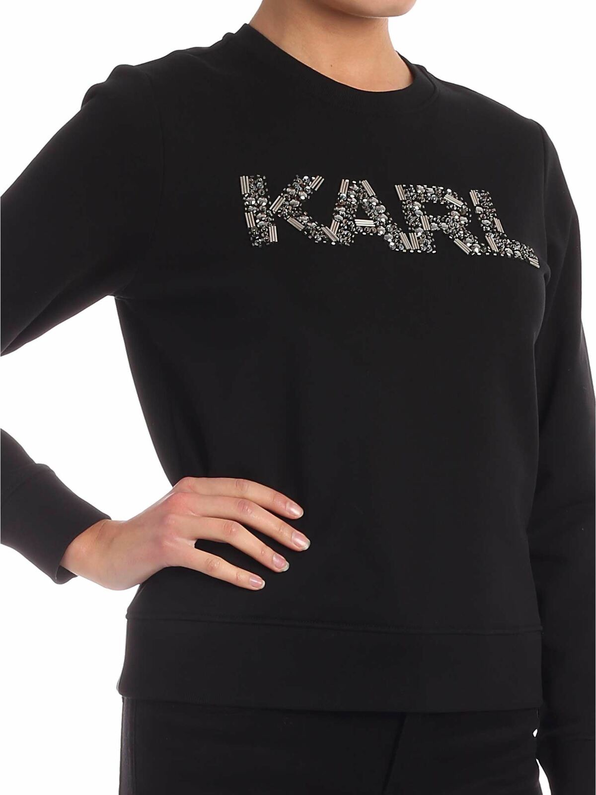 Shop Karl Lagerfeld Karl Oui Crewneck Sweatshirt In Black