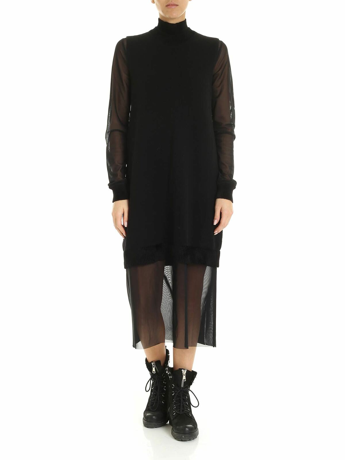 Mcq By Alexander Mcqueen Knitted And Tulle Dress In Black