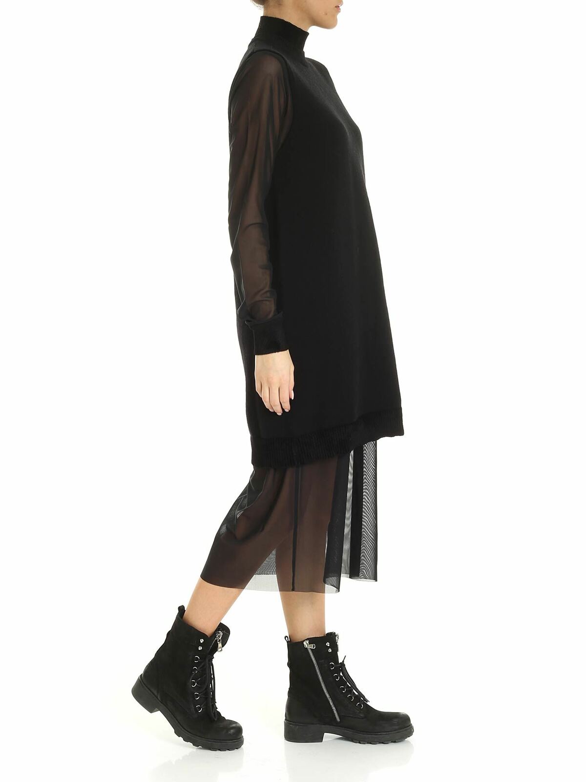 Shop Mcq By Alexander Mcqueen Knitted And Tulle Dress In Black