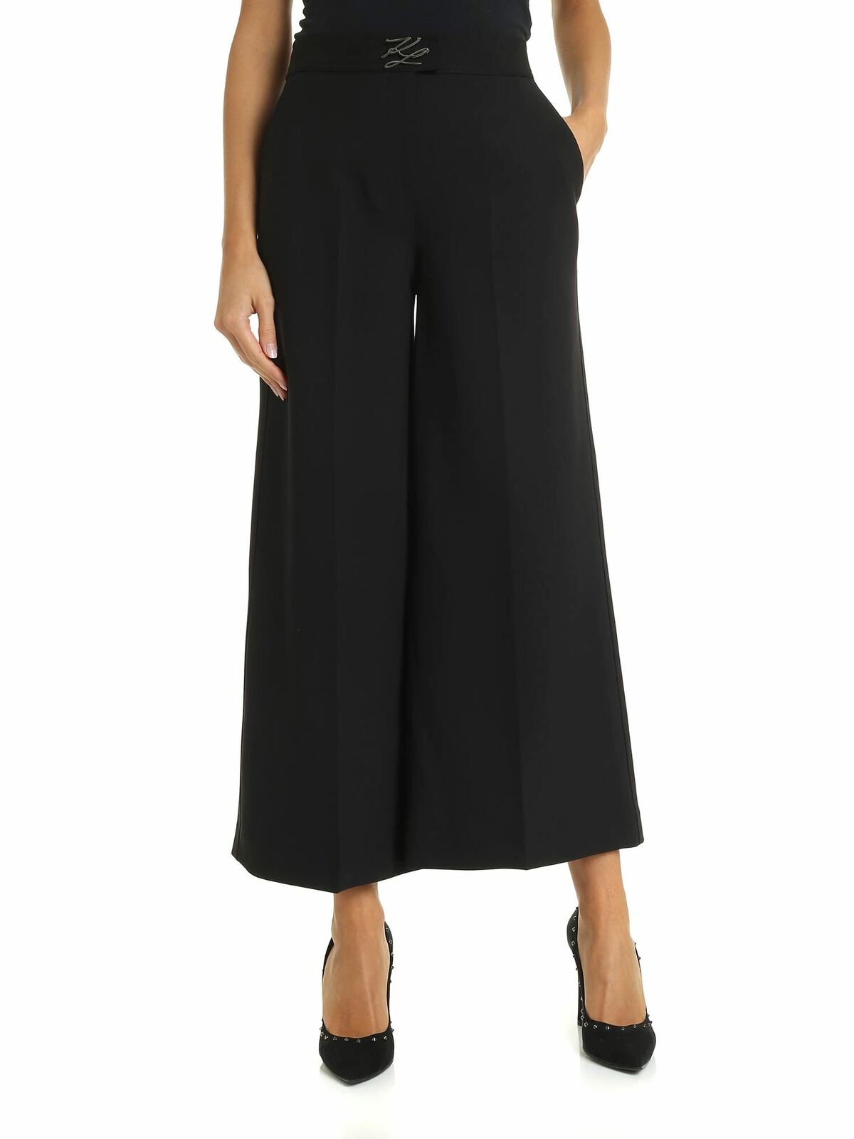 Karl Lagerfeld Wide Trousers With Logo In Black In Negro