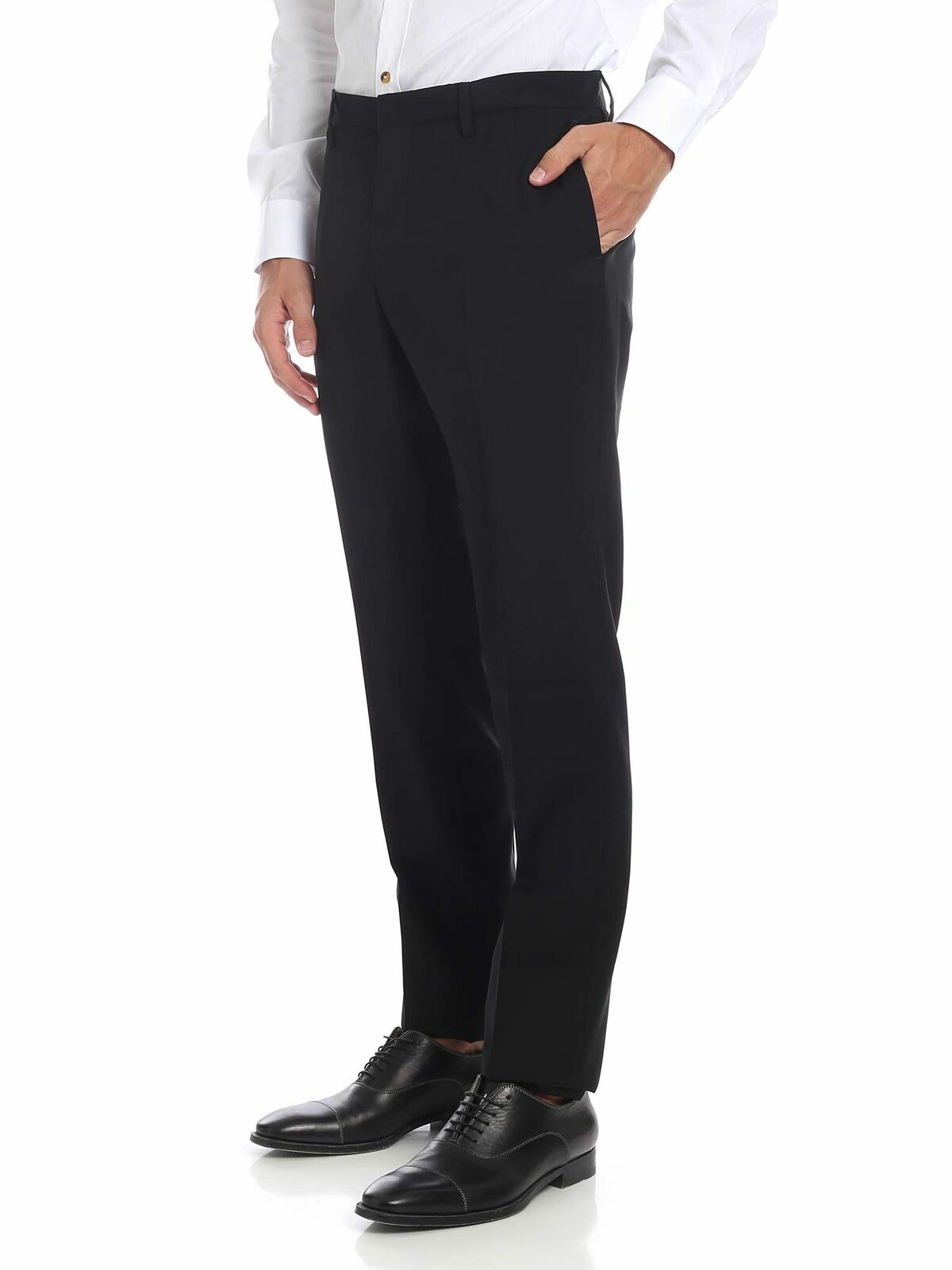 Shop Moschino Black Wool Trousers In Negro