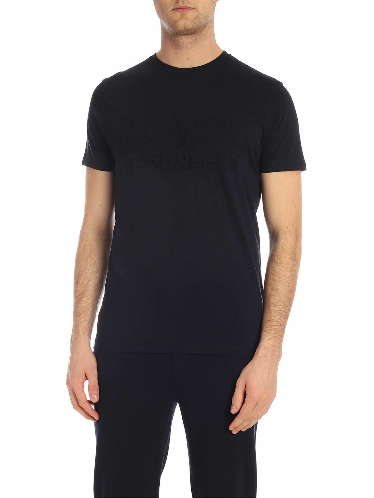 Karl Lagerfeld Blue T-shirt With Embossed Logo