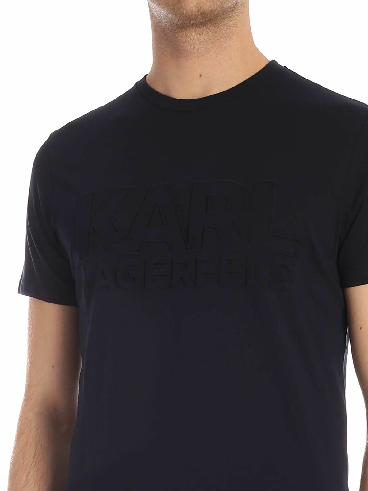 Shop Karl Lagerfeld Blue T-shirt With Embossed Logo