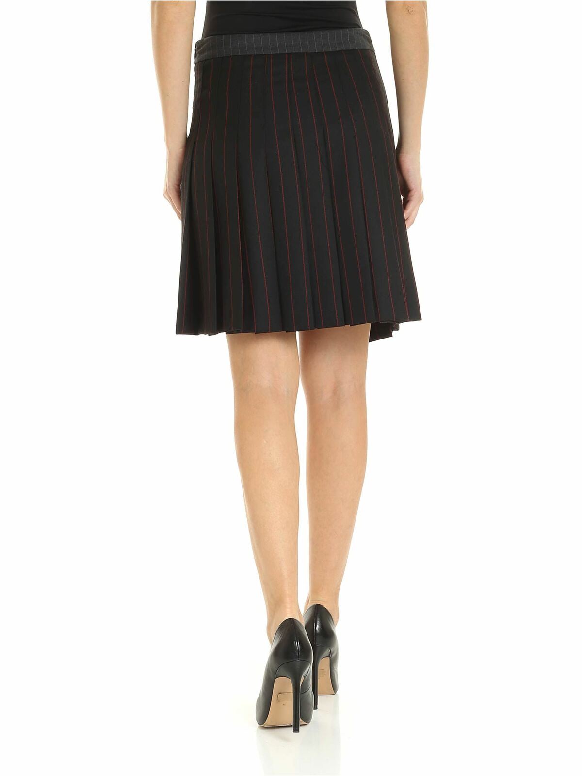 Shop Mcq By Alexander Mcqueen Pinstriped Miniskirt In Black And Gray In Gris