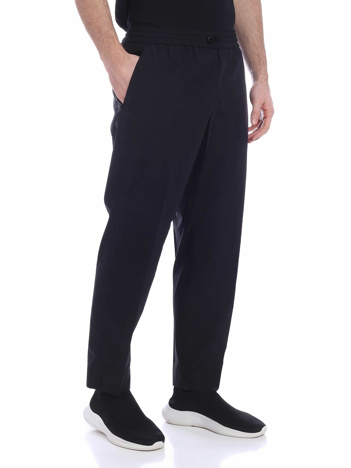 Shop Kenzo Tapered Black Pants With Logo In Negro