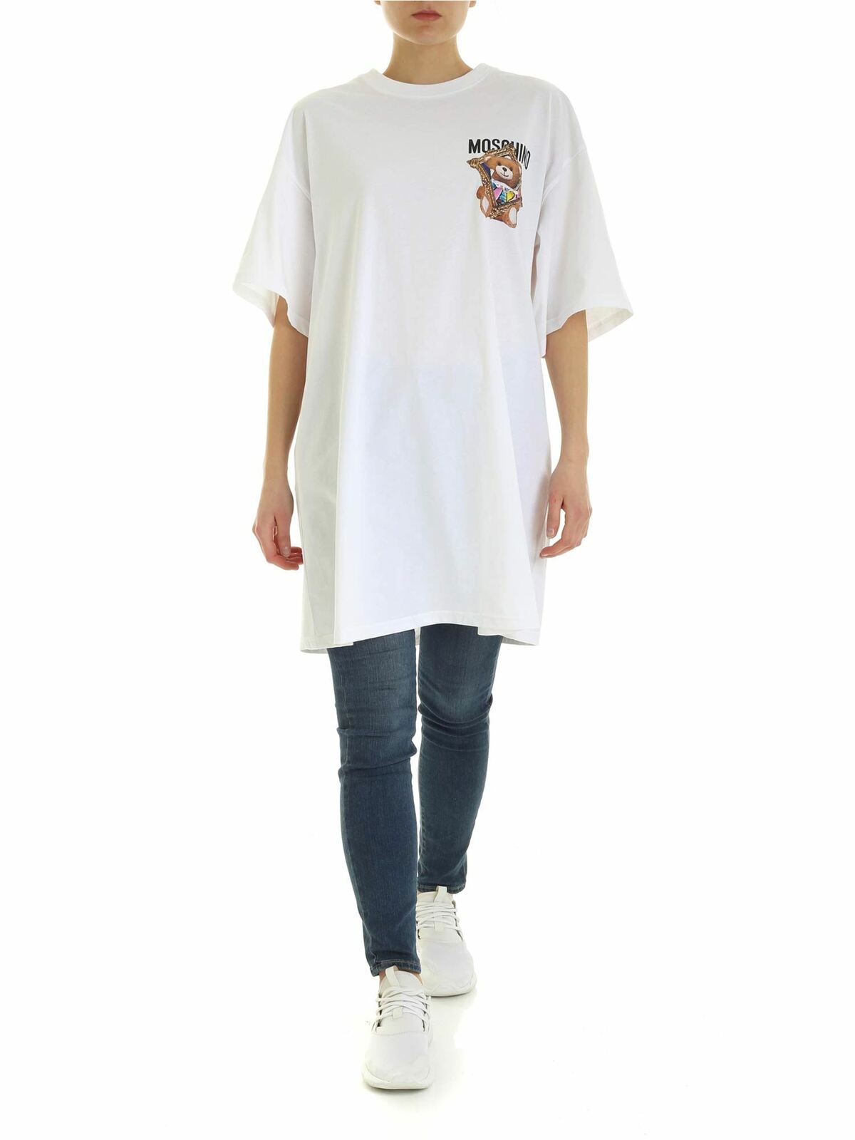 Moschino Teddy Bear Frame Oversize T-shirt In White In Blanco