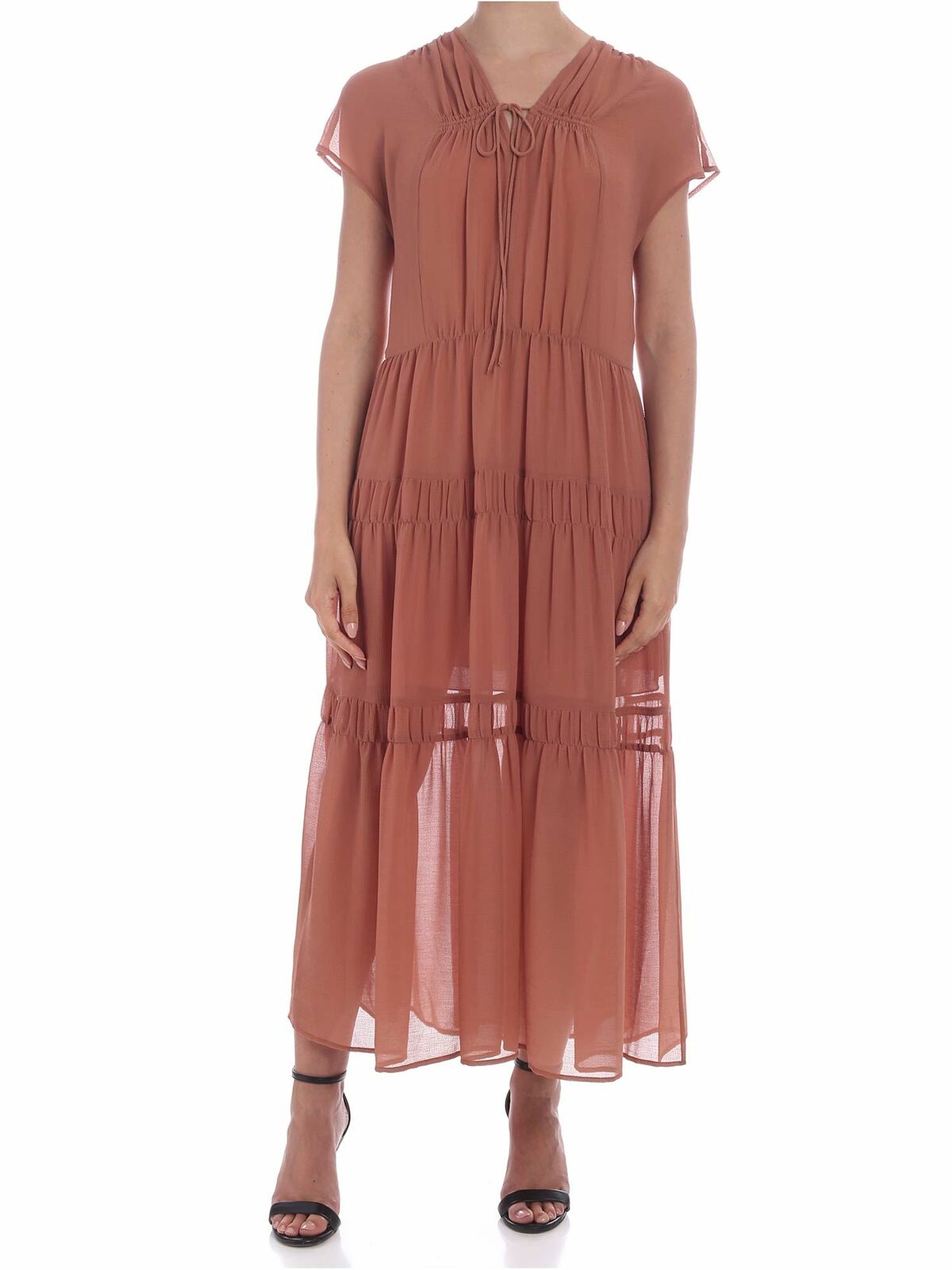 See By Chloé Blushy Brown Colored Semi-transparent Dress In Beige