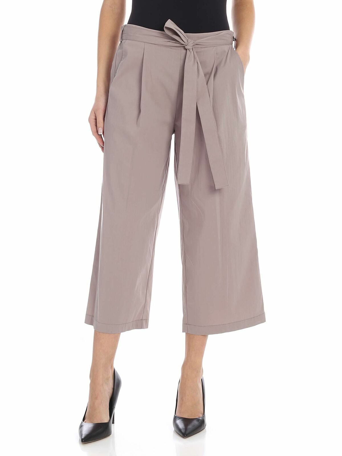 Dkny Crop Trousers In Dove Grey With Bow At The Waist In Brown