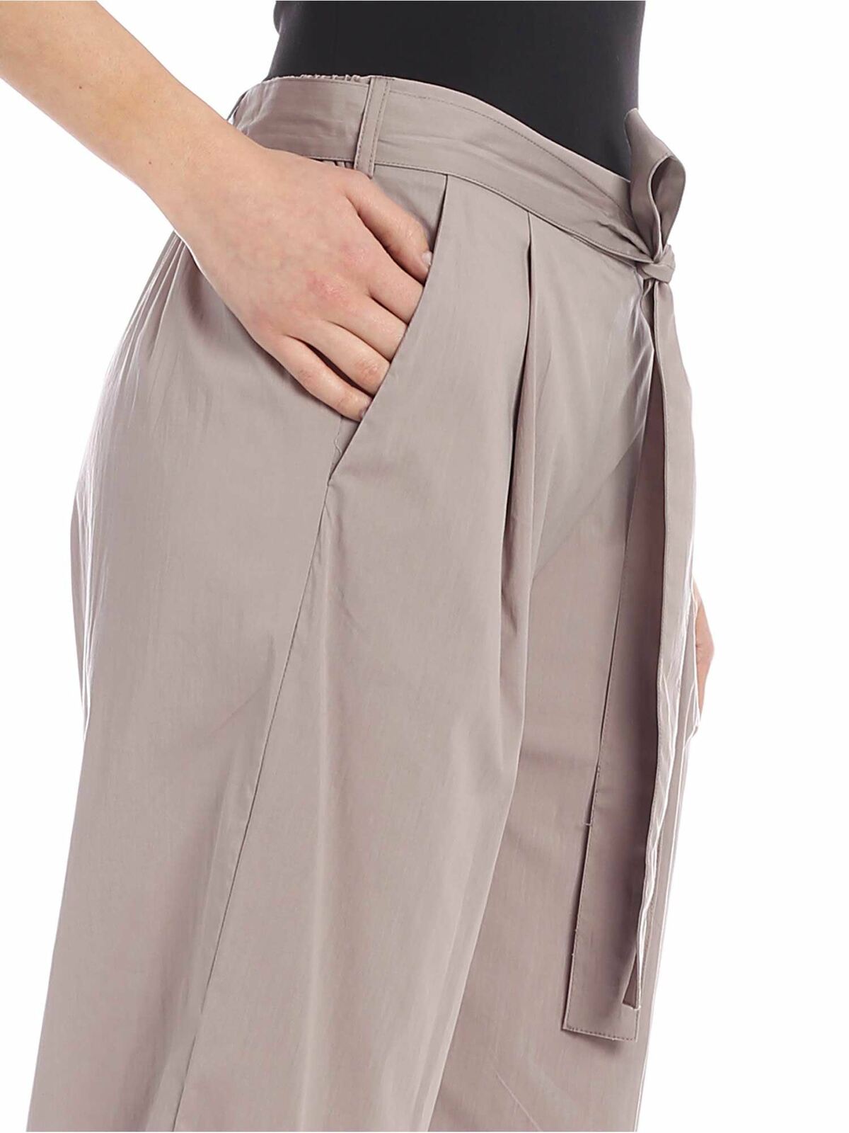 Shop Dkny Crop Pants In Dove Gray With Bow At The Waist In Brown