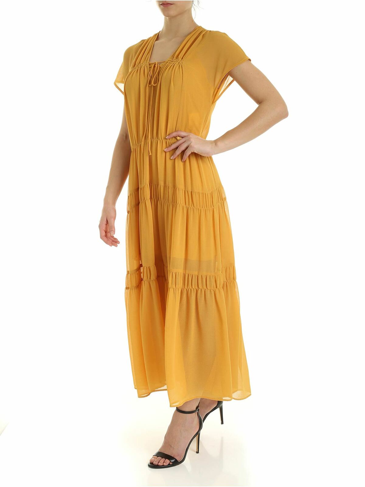 Shop See By Chloé Flounced Dress In Bright Gold Color In Amarillo