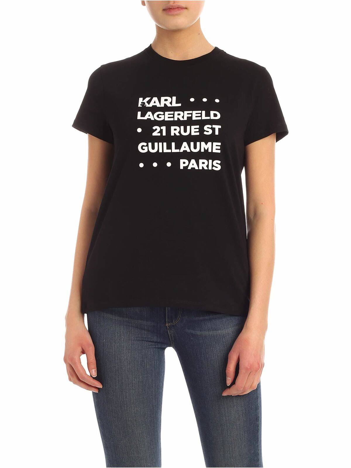 Karl Lagerfeld Stacked Logo Address T-shirt In Black
