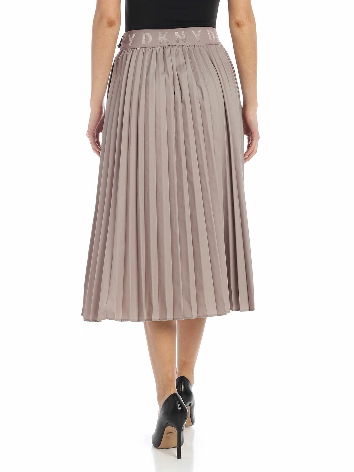 Shop Dkny Pleated Skirt In Taupe Color With Branded Ela In Brown