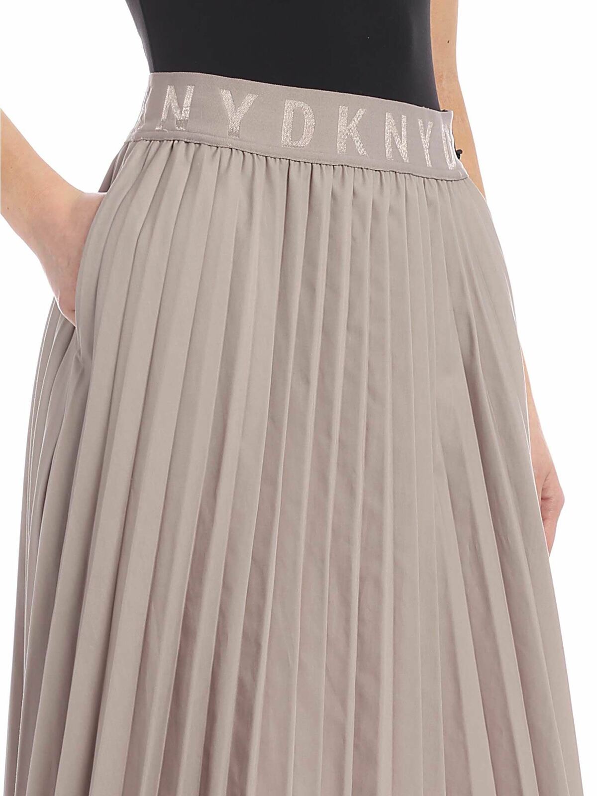 Shop Dkny Pleated Skirt In Taupe Color With Branded Ela In Brown