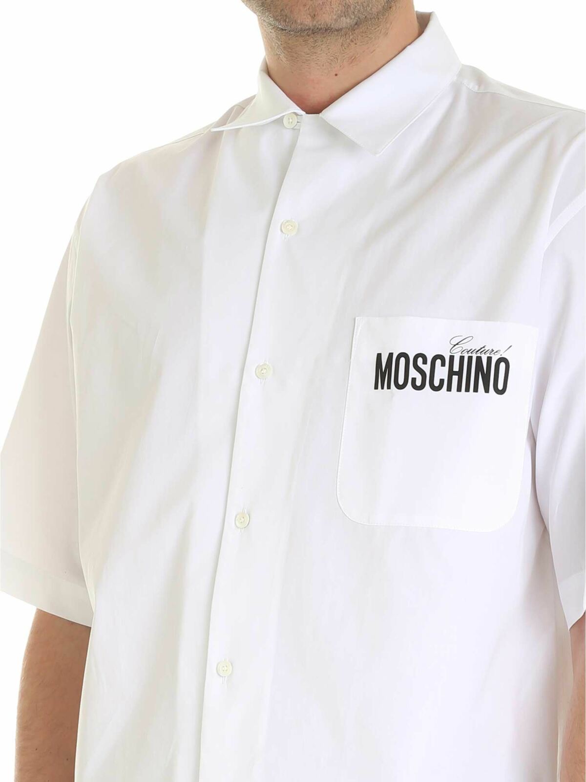 Shop Moschino Black Logo Prints Shirt In White In Blanco