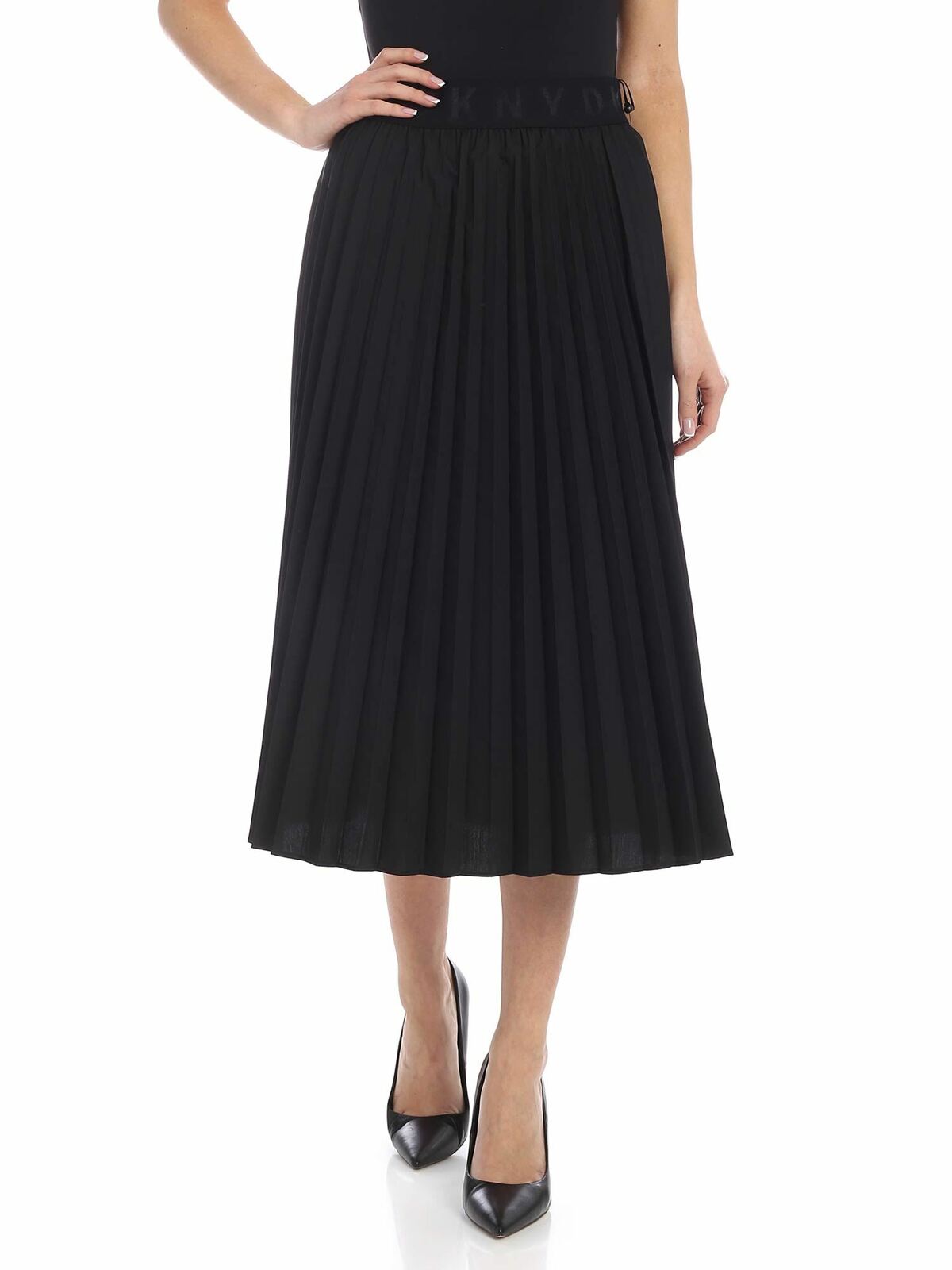 Jupe Longue DKNY Noire En Laine Mélangée Taille 10 - Coupe A-Line, Occasion Très Bon état | Jupe élégante Structurée