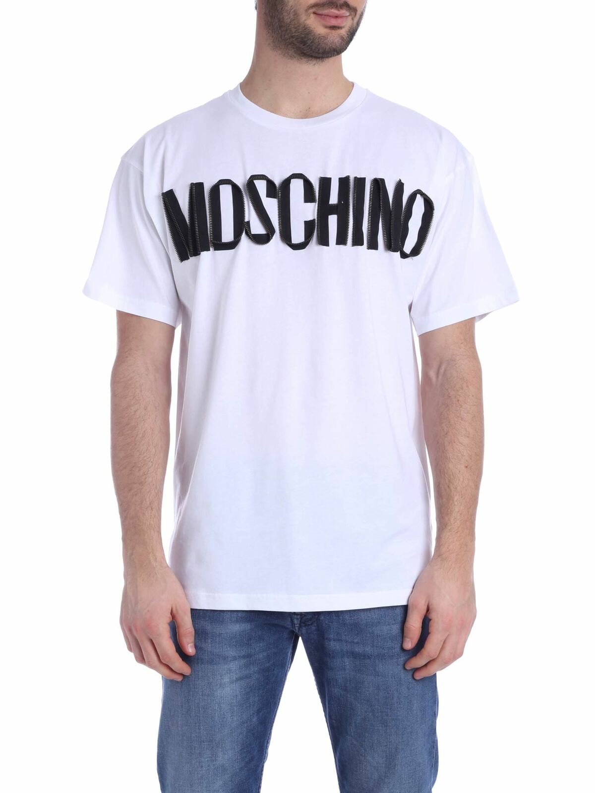 Moschino Zip Logo T-shirt In White In Blanco
